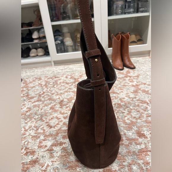 Zara Asymmetric Chocolate Suede Shoulder Hobo Bag in Dark Brown - Picture 11 of 14